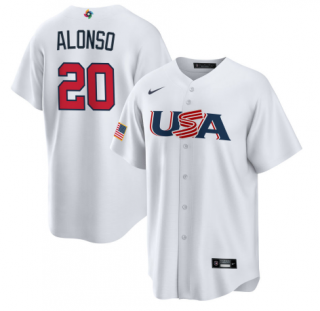 Men's USA Baseball #20 Pete Alonso 2023 White World Baseball Classic Replica Stitched