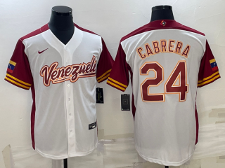 Men's Venezuela Baseball #24 Miguel Cabrera 2023 White World Baseball Classic Stitched