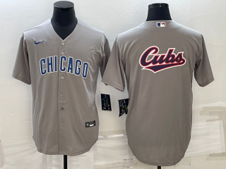 Men's Chicago Cubs Grey Team Big Logo Cool Base Stitched Jersey