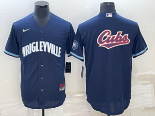 Men's Chicago Cubs Navy Team Big Logo Cool Base Stitched Jersey