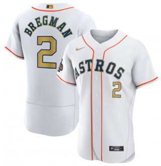 Men's Houston Astros #2 Alex Bregman White 2023 Gold Collection With World Serise