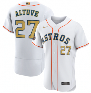 Men's Houston Astros #27 Jose Altuve White 2023 Gold Collection With World Serise 2