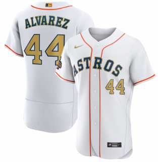 Men's Houston Astros #44 Yordan Alvarez White 2023 Gold Collection With World Serise 2