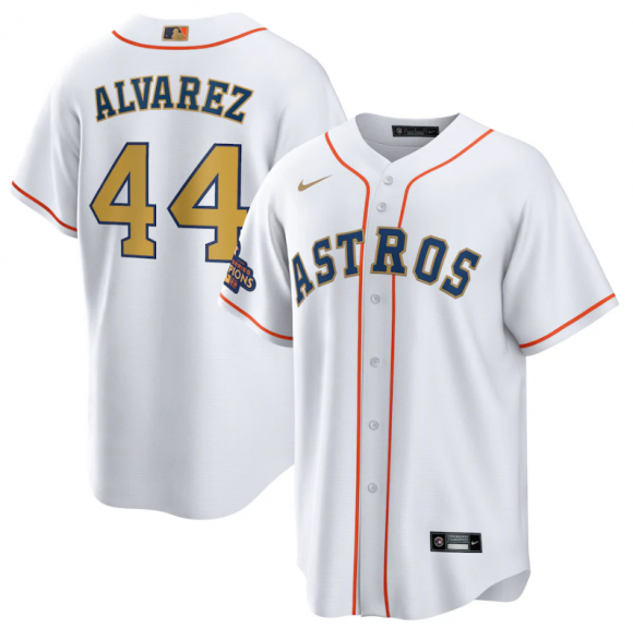 Men's Houston Astros #44 Yordan Alvarez White 2023 Gold Collection With World Serise