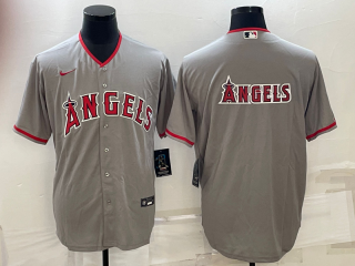 Men's Los Angeles Angels Gray Team Big Logo Cool Base Stitched Jersey