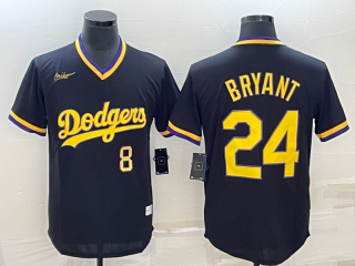 Men's Los Angeles Dodgers Front #8 Back #24 Kobe Bryant Black Gold Stitched Jersey