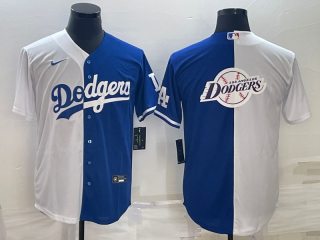Men's Los Angeles Dodgers White Blue Split Team Big Logo Cool Base Stitched Baseball