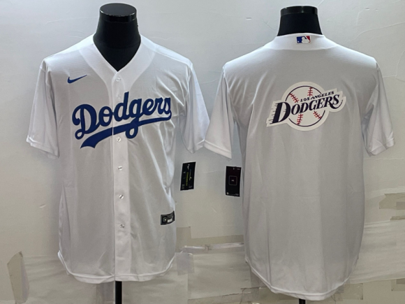 Men's Los Angeles Dodgers White Team Big Logo Cool Base Stitched Baseball Jersey2