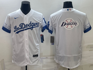 Men's Los Angeles Dodgers White Team Big Logo Flex Base Stitched Baseball Jersey