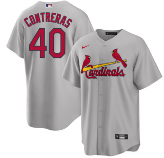 Men's St. Louis Cardinals #40 Willson Contreras Grey Cool Base Stitched Jersey