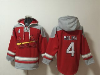 Men's St.Louis Cardinals #4 Yadier Molina Ageless Must-Have Lace-Up Pullover Hoodie
