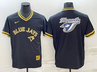 Men's Toronto Blue Jays Black Gold Team Big Logo Cool Base Stitched Baseball Jersey