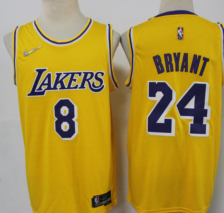 Men's Los Angeles Lakers #24 Kobe Bryant Yellow 75th Anniversary Stitched Jersey
