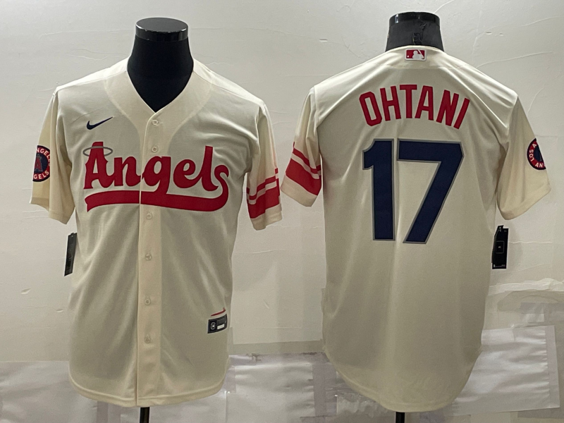 Men's Los Angeles Angels #17 Shohei Ohtani Cream 2022 City Connect Cool Base Stitched