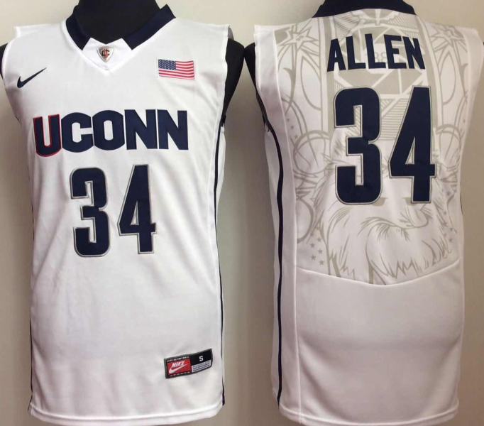 UConn-Huskies-34-Ray-Allen-White-College-Basketball-Jersey