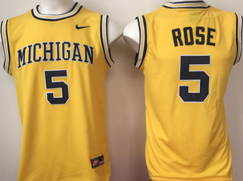 Michigan-Wolverines-5-Jalen-Rose-Gold-Nike-College-Basketball-Jersey