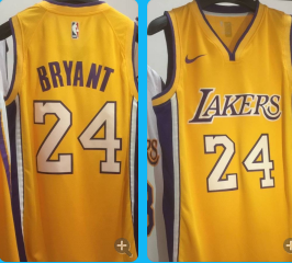 Lakers-24-kobe-Bryant yellow heat applied jersey
