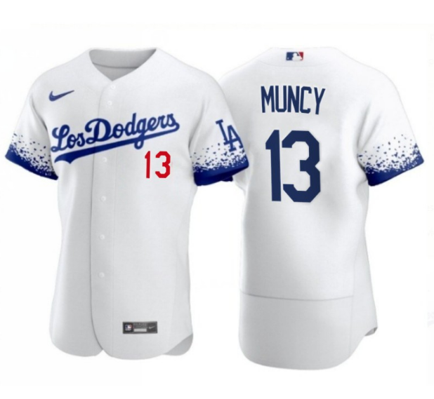 Los Angeles Dodgers #13 Muncy 2021 white City Connect Flex Base Stitched Baseball Jersey