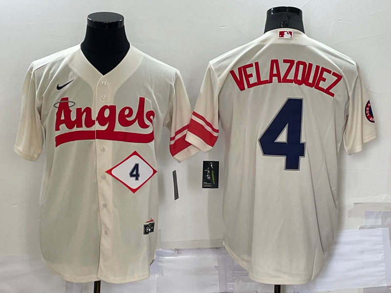 Men's Los Angeles Angels #4 Andrew Velazquez 2022 Cream City Connect Cool Base Stitched