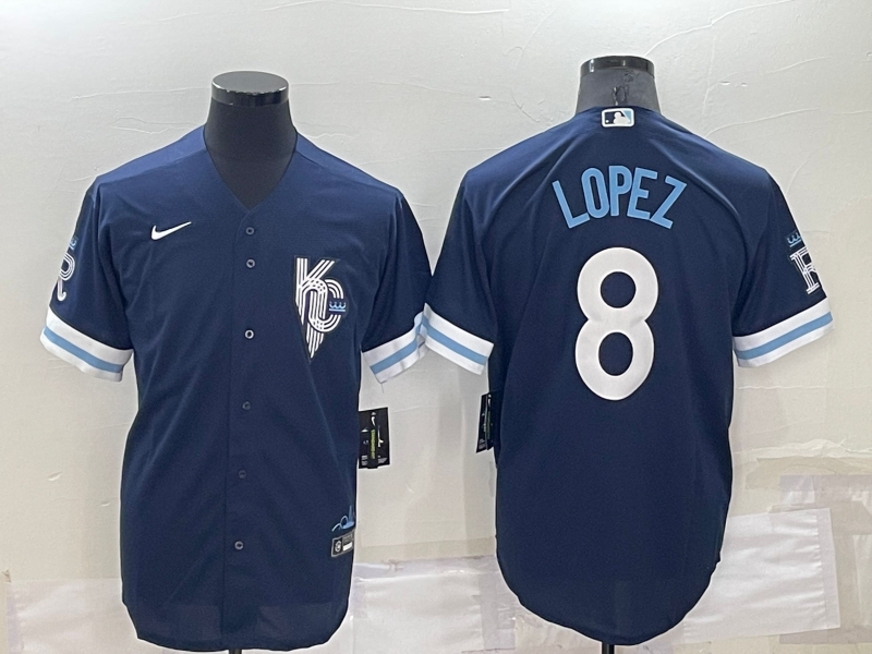 Men's Kansas City Royals #8 Nicky Lopez 2022 Navy City Connect Cool Base Stitched