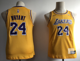 Lakers 24 Kobe Bryant Yellow Youth Nike Swingman Jersey