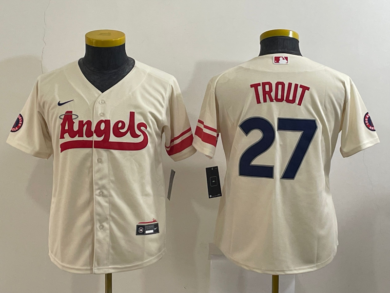 Youth Los Angeles Angels #27 Mike Trout 2022 Cream City Connect Stitched Jersey