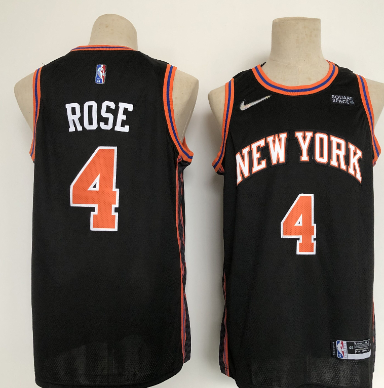 Men's New York Knicks #4 Derick Rose Black 75th Anniversary Stitched Basketball
