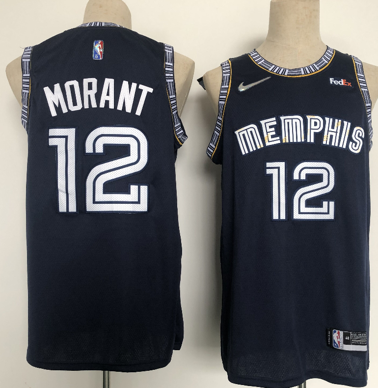 Men's Memphis Grizzlies #12 Ja Morant 75th Anniversary 2021 Navy Swingman Stitched Jersey