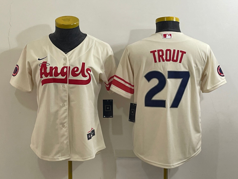 Women's Los Angeles Angels #27 Mike Trout 2022 Cream City Connect Stitched Baseball