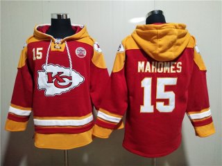 Kansas City Chiefs #15 Patrick Mahomes Red Lace-Up Pullover Hoodie