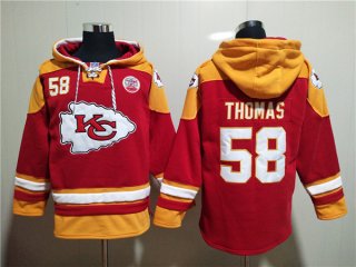 Kansas City Chiefs #58 Derrick Thomas Red Lace-Up Pullover Hoodie