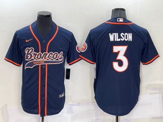 Denver Broncos #3 Russell Wilson Navy Cool Base Stitched Baseball Jersey