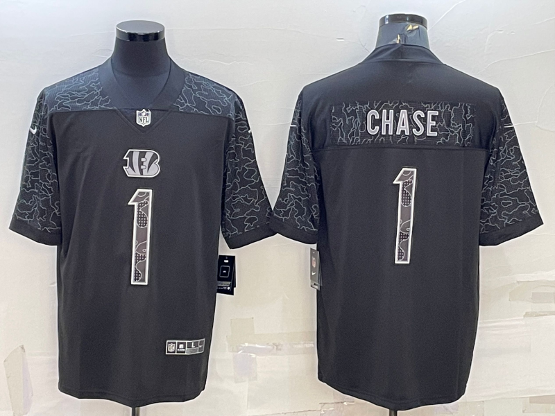 Cincinnati Bengals #1 Ja'Marr Chase Black Reflective Limited Stitched Football Jersey