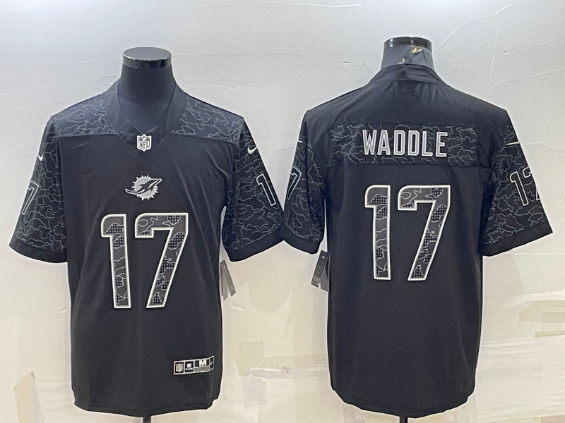 Miami Dolphins #17 Jaylen Waddle Black Reflective Limited Stitched Football Jersey