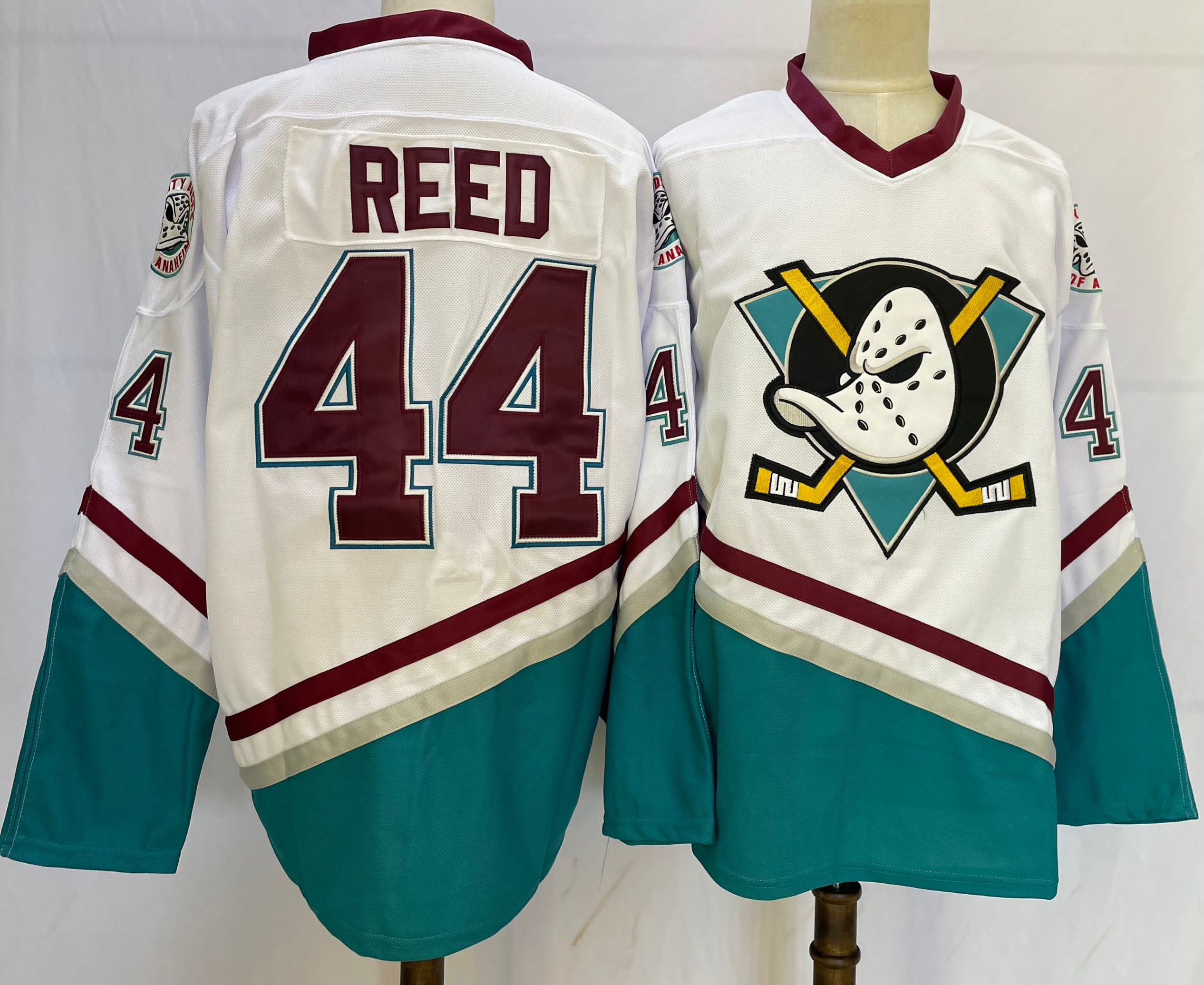 Men's Anaheim Ducks #44 Reed white teal Stitched Jersey